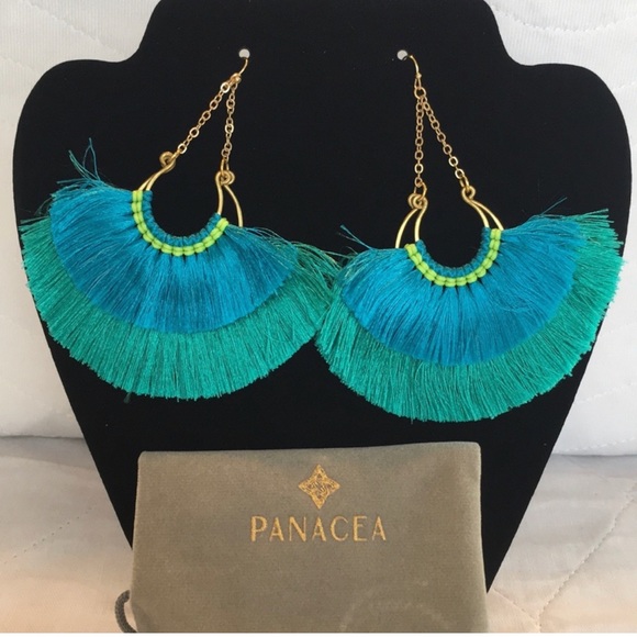Panacea Blue Green Layered Fan Drop Earrings NWT - Picture 2 of 7